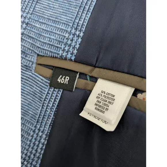 Men's Bonobos Blue Glen Plaid Cotton Blend Sport Coat Blazer Athletic Fit Sz 46R - Picture 6 of 9